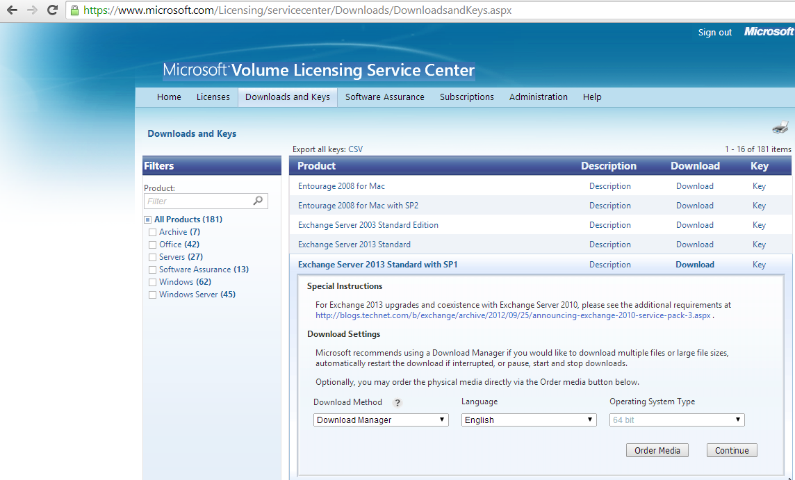 Microsoft Volume Licensing Service Center Exchange 2013